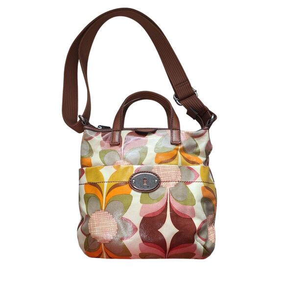 Fossil Calypso Key-Per Coated Canvas Crossbody Orange Fruit Print ZB5125 - Picture 1 of 10